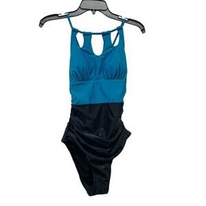 Cupshe Women's Black Teal High Neck Tummy Control One Piece Swimsuit Size S‎